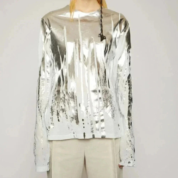 NWT Acne Studios Metallic Bodycon Blouse in Gold - Picture 1 of 9